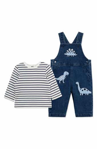 Dino Stripe Long Sleeve T-Shirt & Overalls Set