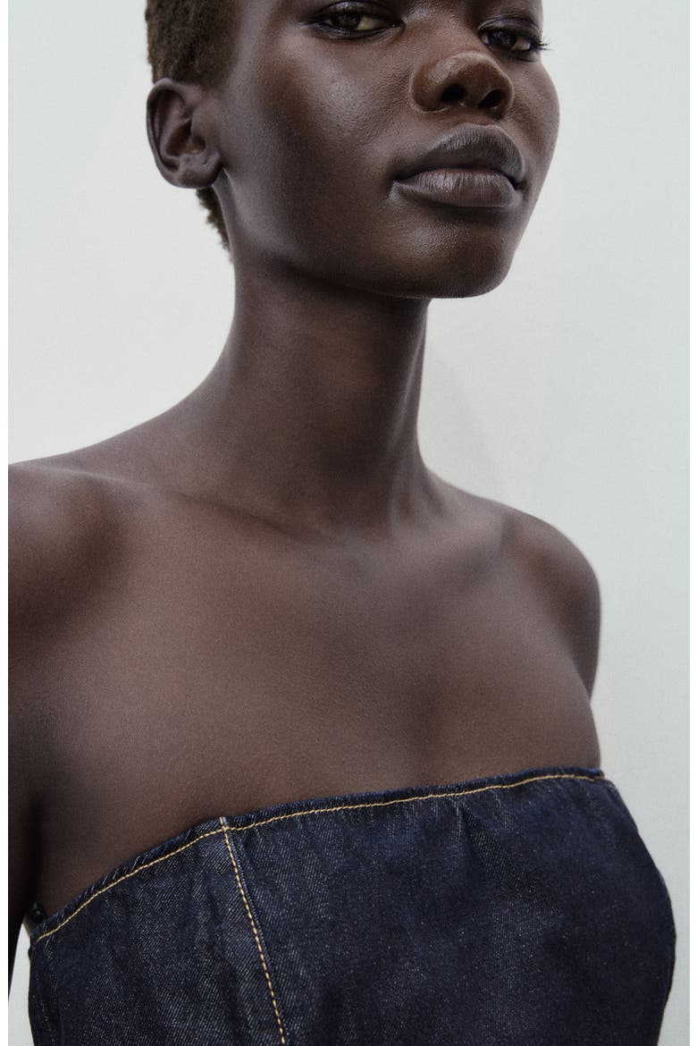 Mono Strapless Tie Waist Denim Jumpsuit, Alternate, color, OPEN BLUE