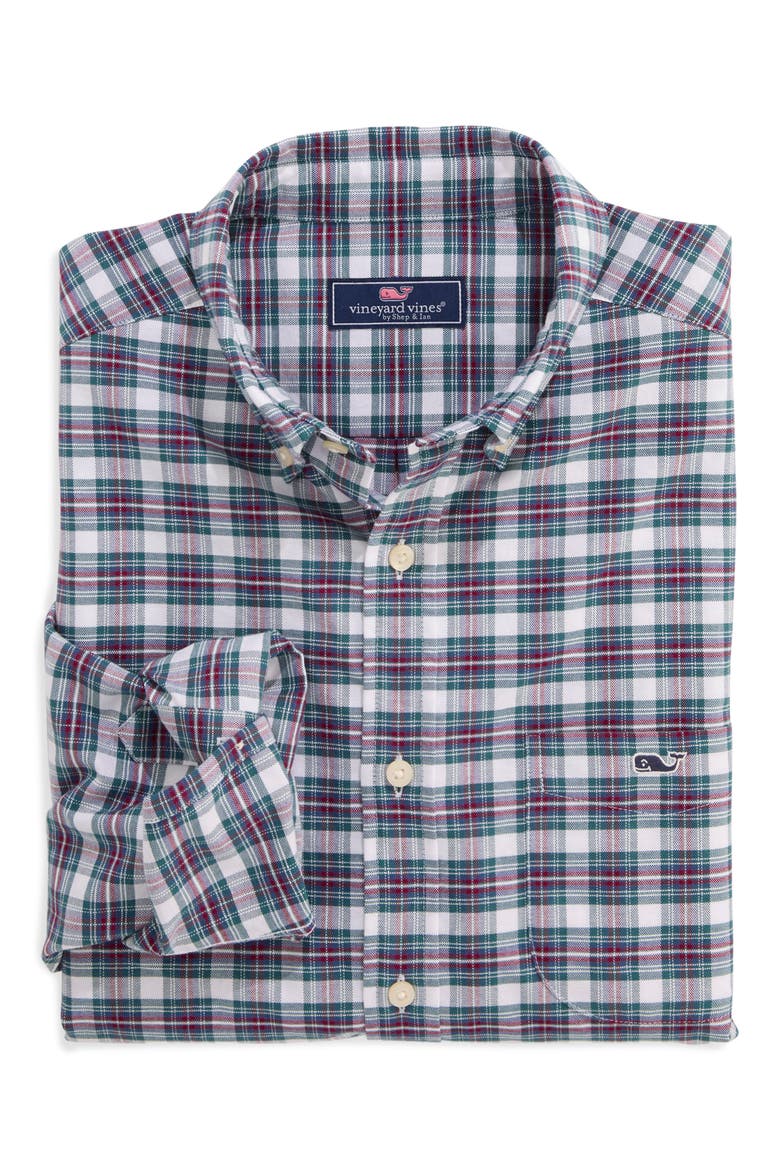 Plaid Cotton Oxford Shirt, Main, color, COASTAL CRIMSON