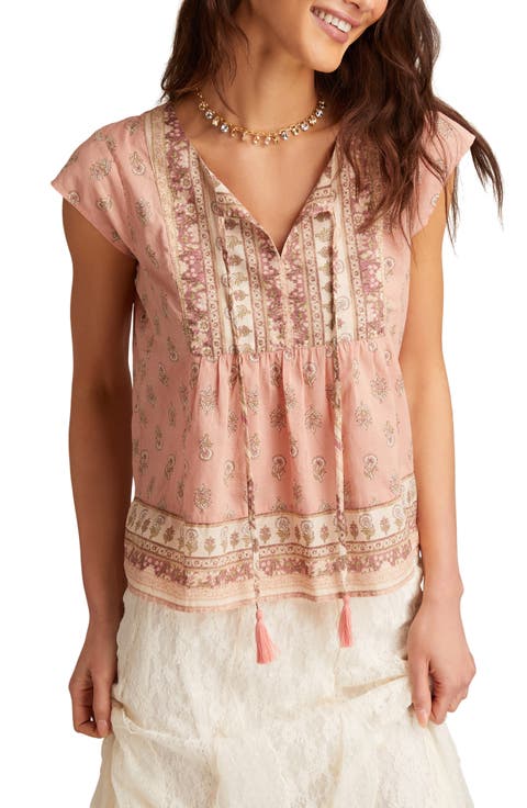 Printed Split Neck Cotton Top