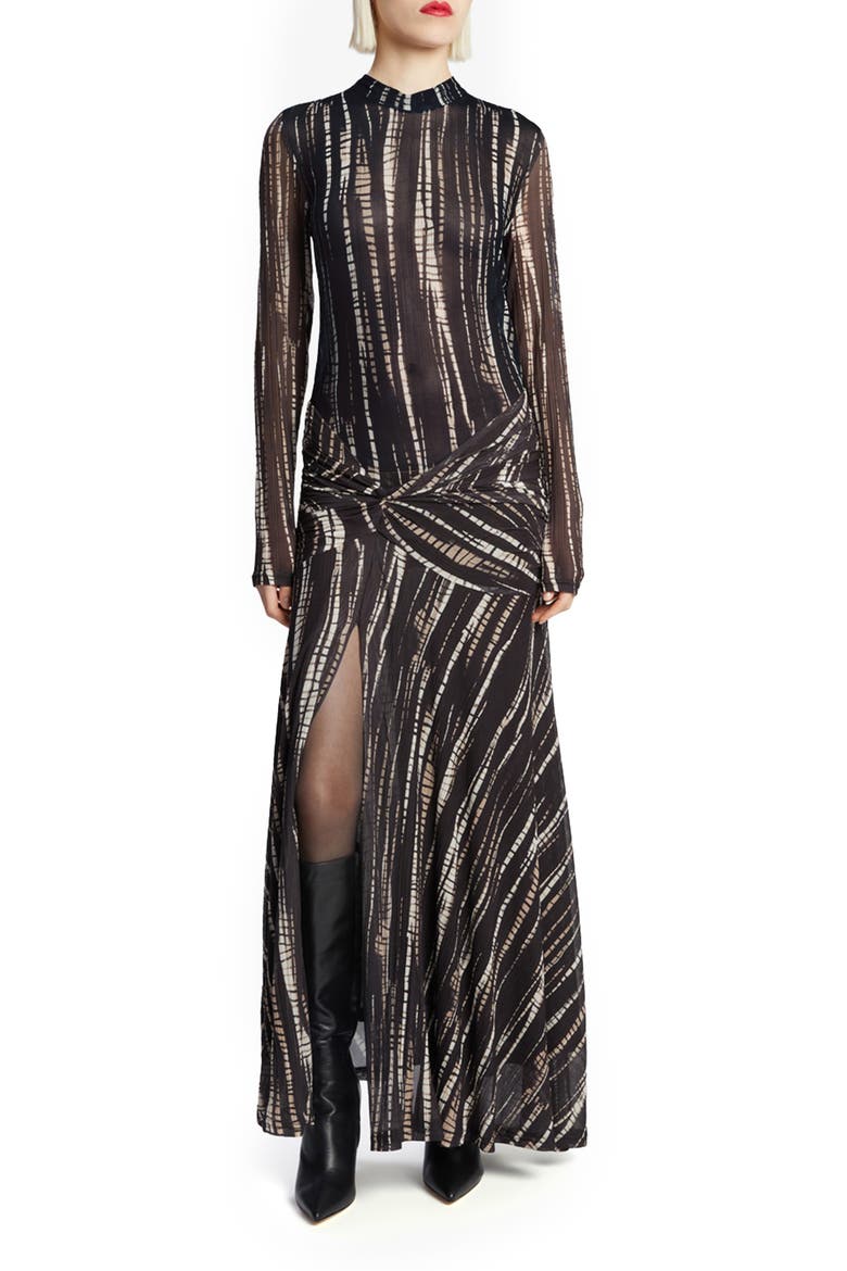 Lea Long Sleeve Mesh Dress, Main, color, BLACK/ BROWN