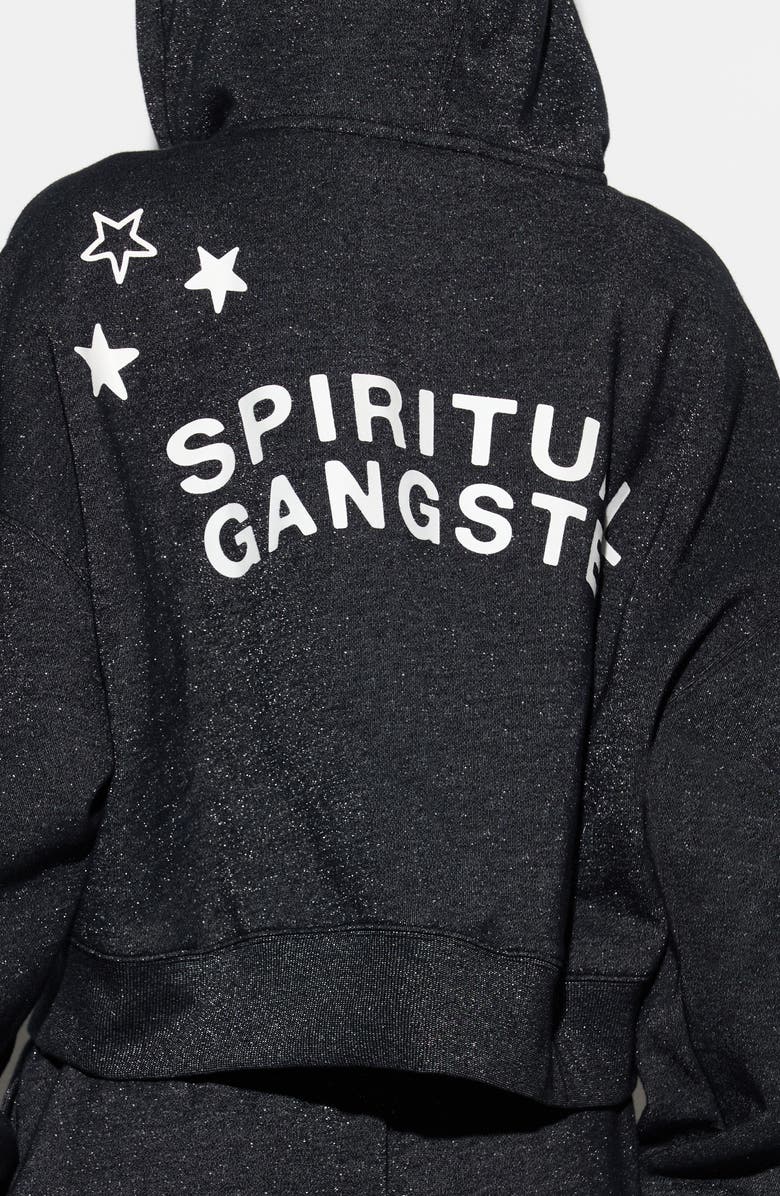 Spiritual Gangster Luna Shimmer Cotton Blend Zip Graphic Hoodie, Alternate, color, Black