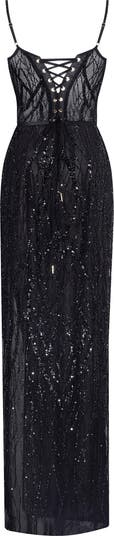 Astonishing Sequined Maxi Gown On Spaghetti Straps