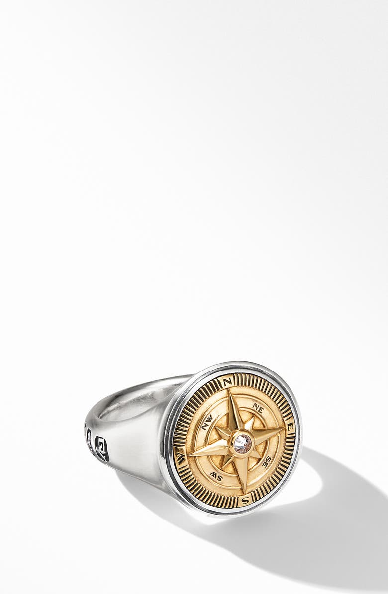 David Yurman Maritime<sup>®</sup> Compass Signet Ring with 18K Yellow Gold and Center Diamond, Main, color, 