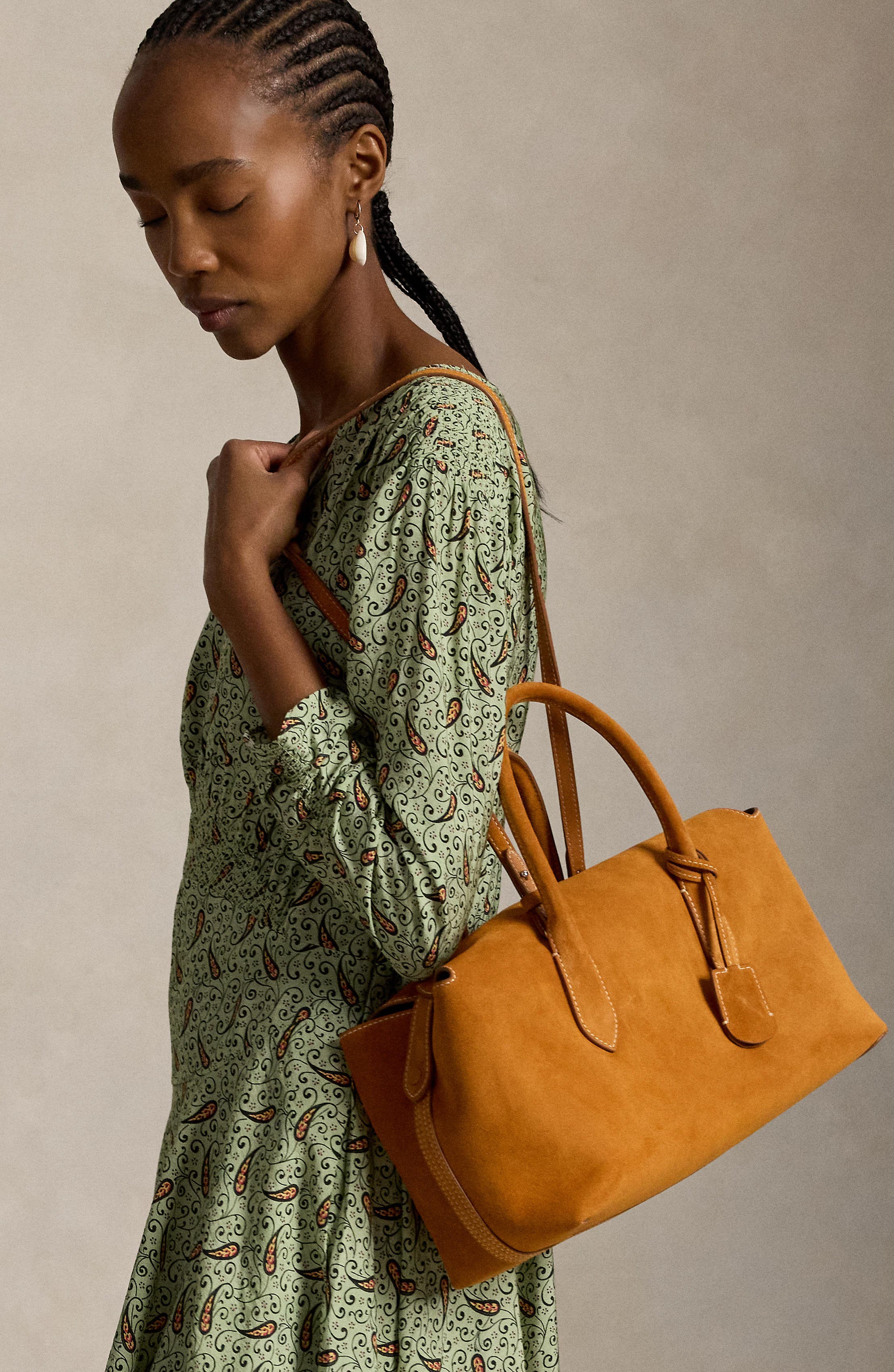 Medium Suede Satchel, Alternate, color, TURMERIC