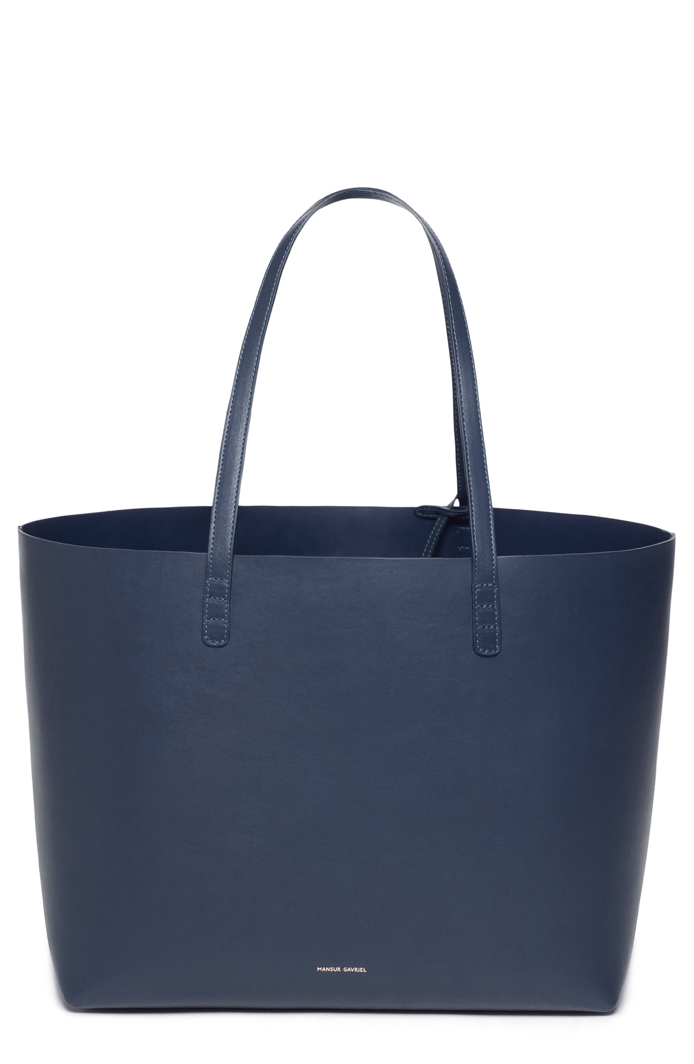 Large Leather Tote, Main, color, BLUE