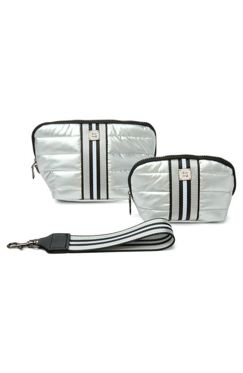 Think Royln Double Stash Set Of 2 Zip-top Travel Pouches In Silver