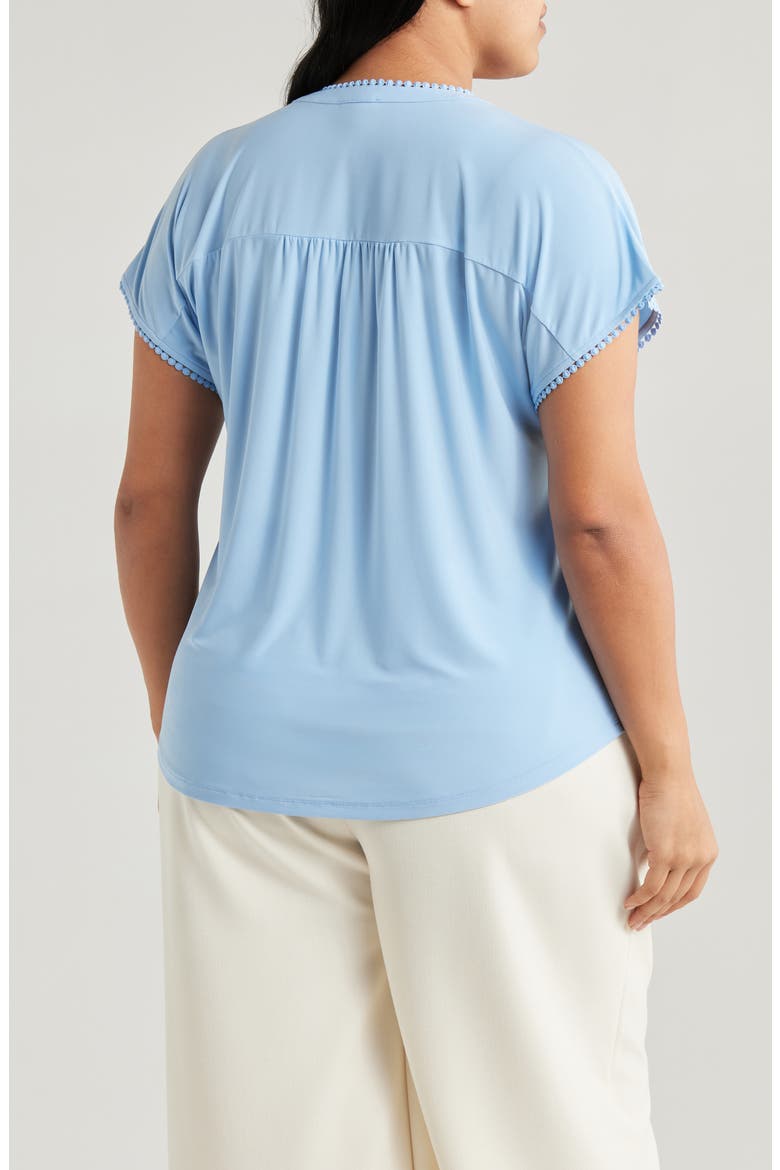 Lace Trim Split Neck Top, Alternate, color, CHINTZ BLUE