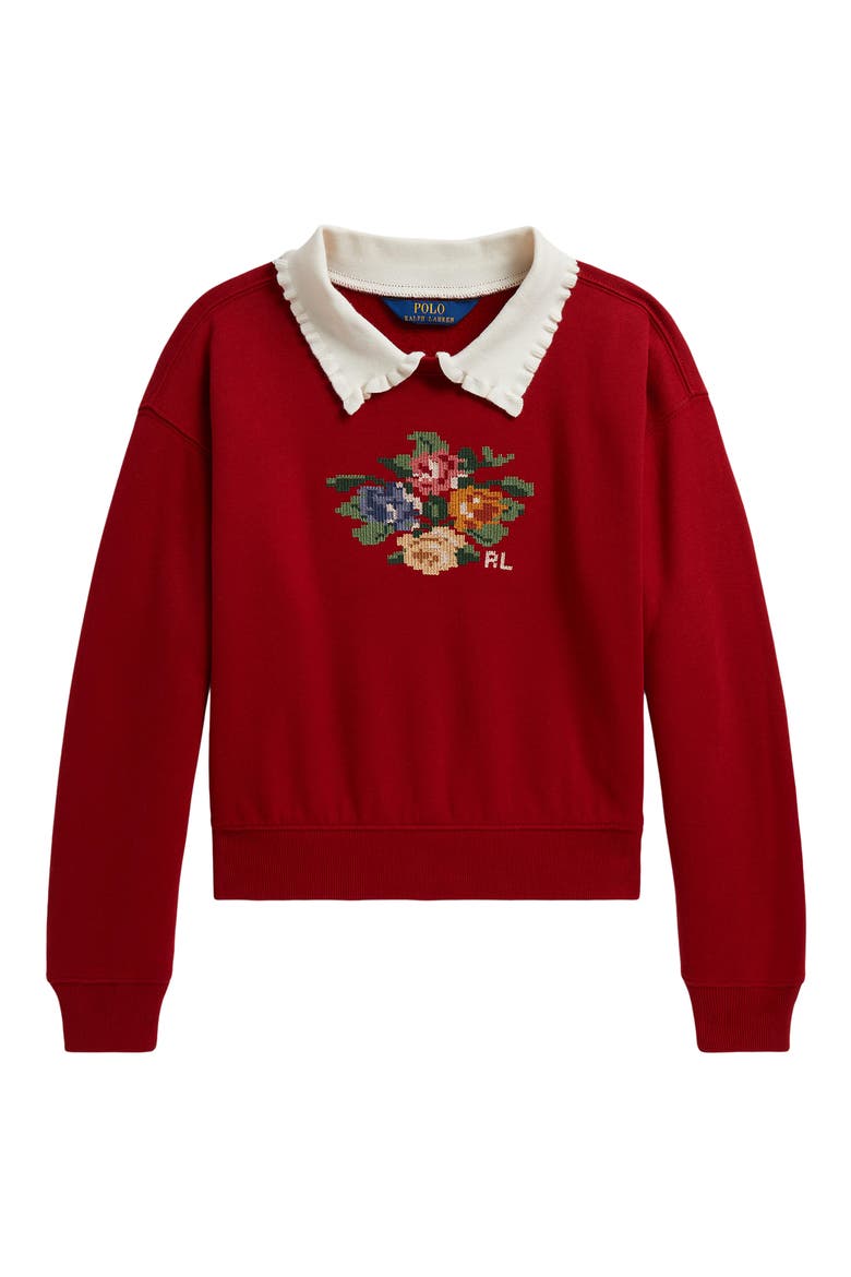 Kids' Floral Fleece Pullover, Main, color, RED