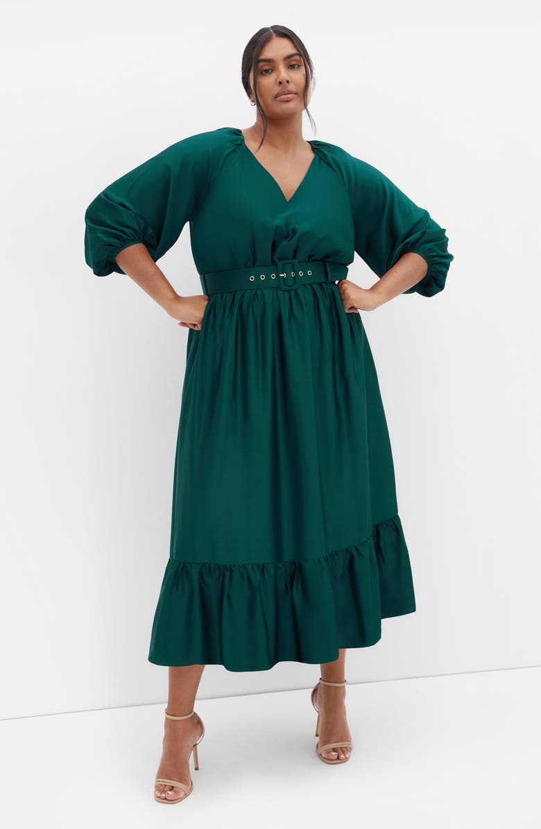 City Chic Betty Belted Midi Dress, Alternate, color, Jade