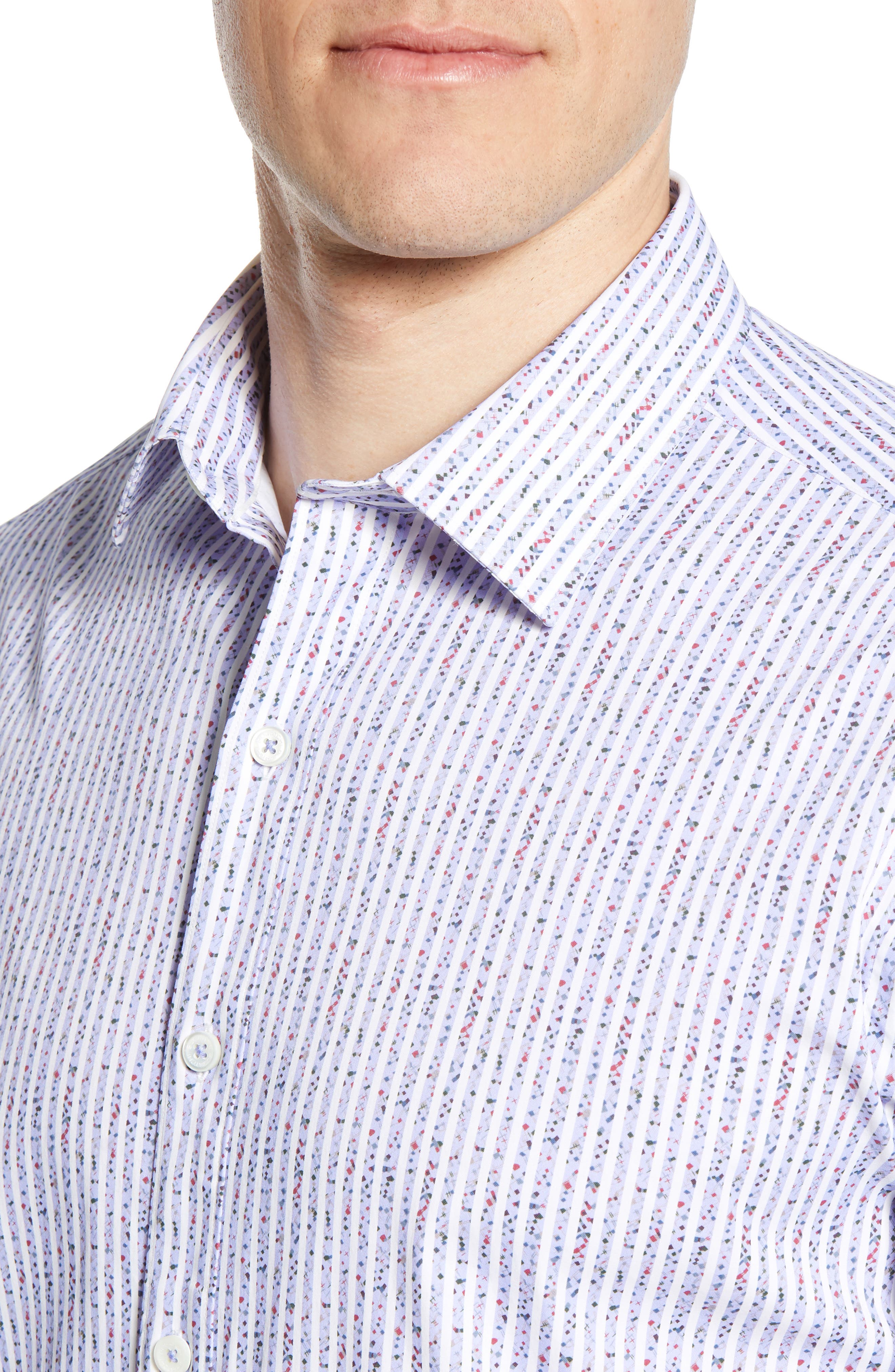 Shaped Fit Stripe Short Sleeve Button-Up Shirt - image 2