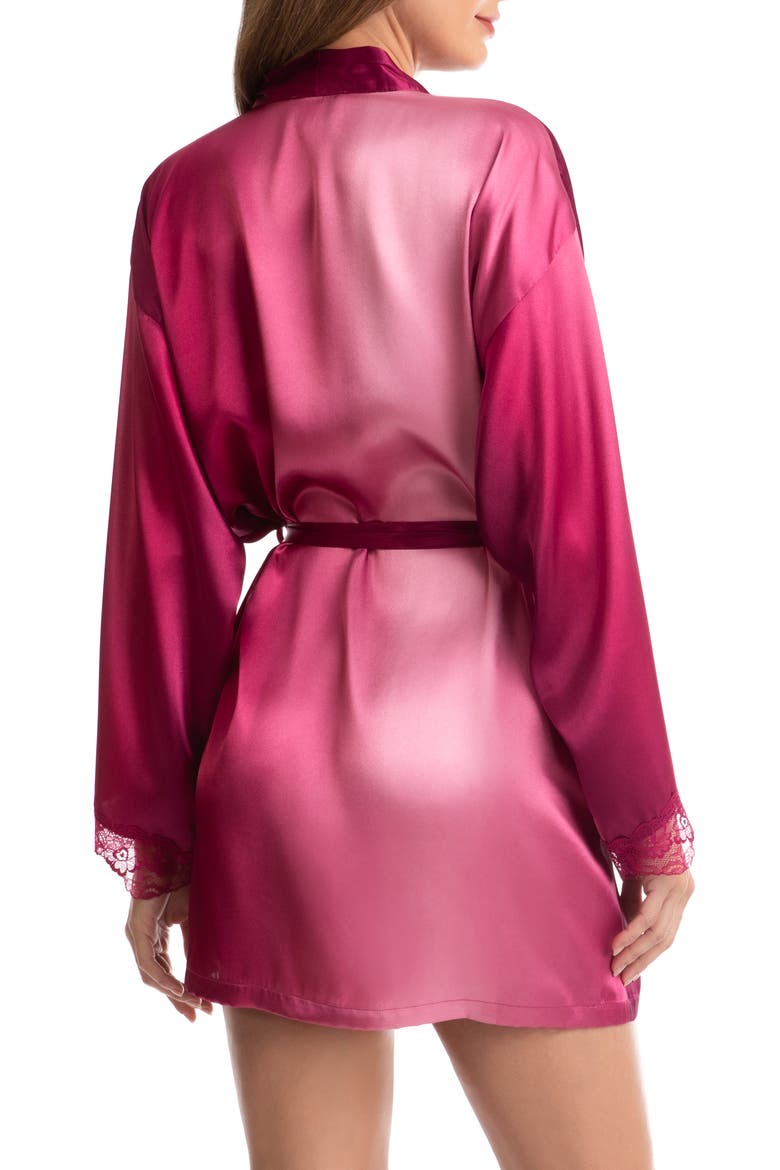 Zamira Lace Trim Ombré Satin Robe, Alternate, color, RASPBERRY