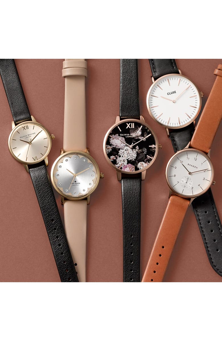 Skagen 'Anita' Leather Strap Watch, 34mm, Main, color, 