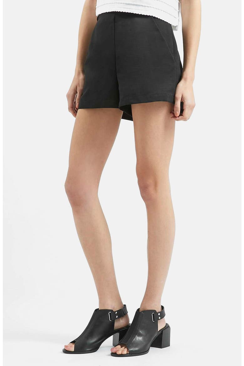 High Rise Button Tab Shorts, Main, color, BLACK