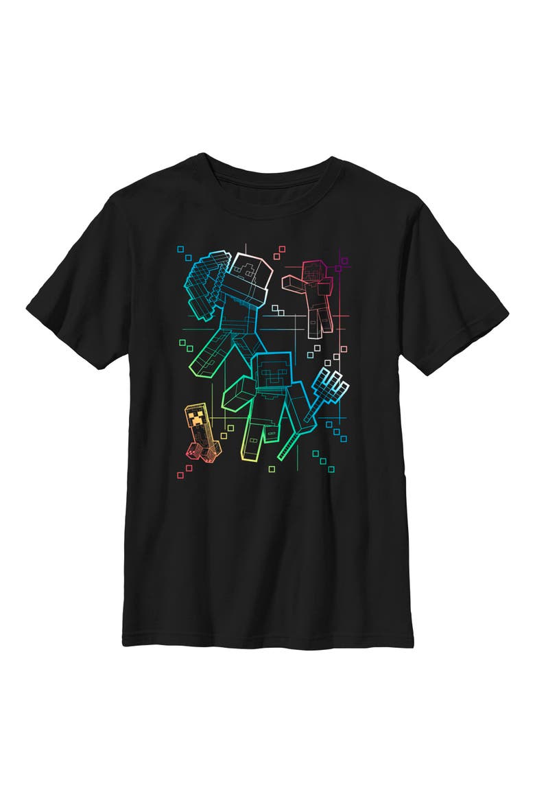 Boy's Minecraft Rainbow Characters Lines  Graphic T-Shirt, Main, color, Black