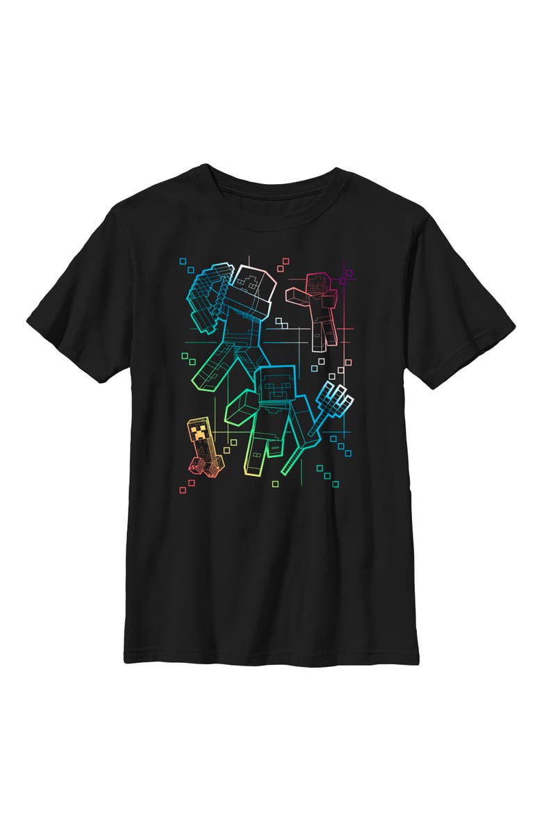 MINECRAFT Boy's Minecraft Rainbow Characters Lines  Graphic T-Shirt, Main, color, Black