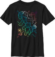 MINECRAFT Boy's Minecraft Rainbow Characters Lines  Graphic T-Shirt