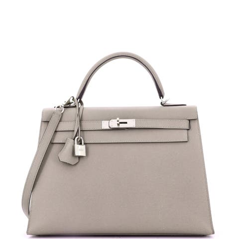 Kelly Handbag Grey Epsom with Palladium Hardware 32