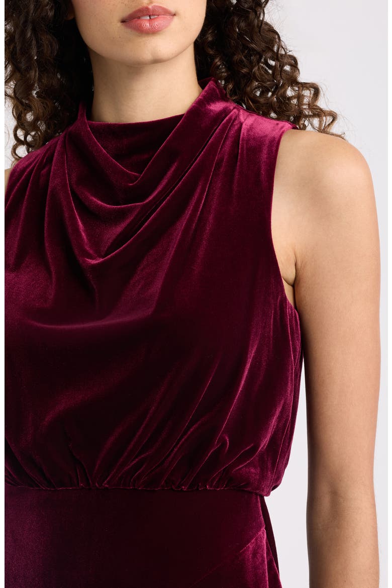 Cowl Neck Velvet Midi Dress, Alternate, color, WINE