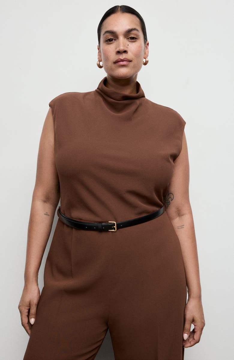 MANGO Drape Neck Belted Jumpsuit, Alternate, color, Russet