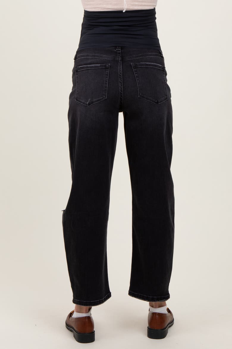 Distressed Open Knee Cropped Maternity Barrel Jeans, Alternate, color, Black