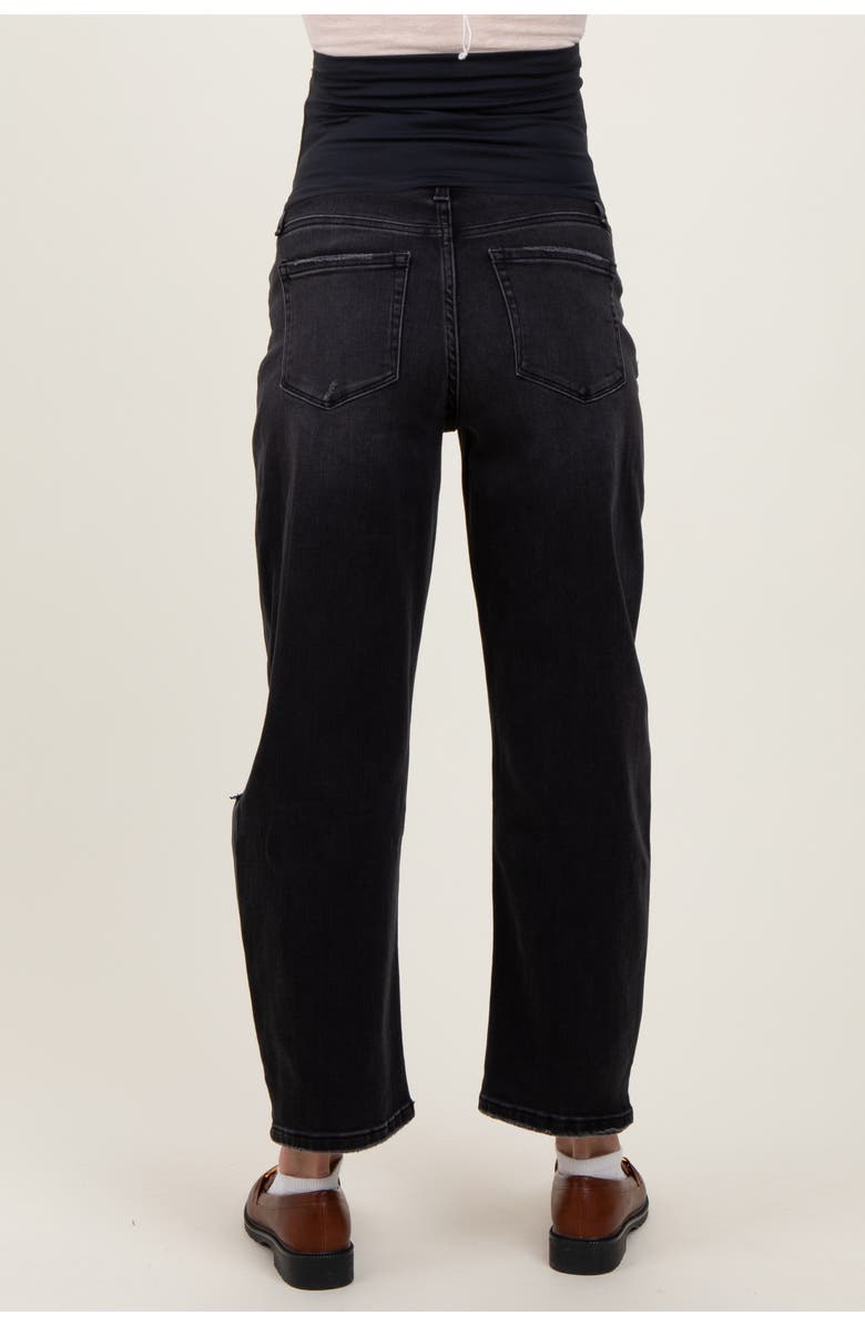 PinkBlush Distressed Open Knee Cropped Maternity Barrel Jeans, Alternate, color, Black