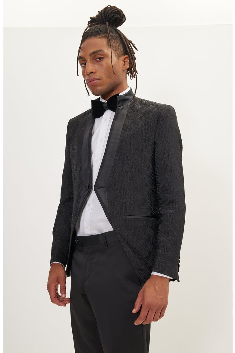 Satin Embellished Tuxedo Jacket, Alternate, color, BLACK