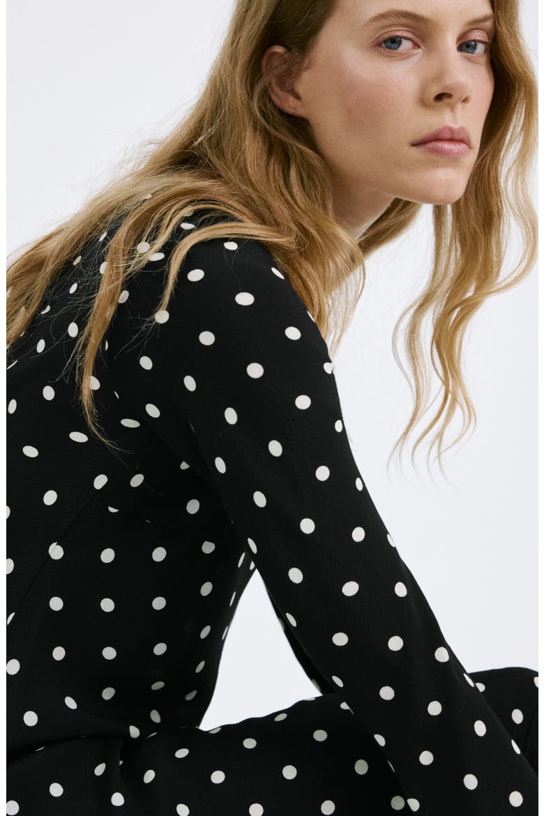 Dot Long Sleeve Maxi Dress, Alternate, color, BLACK