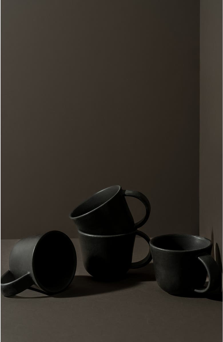 Gharyan Stoneware Tunisian Mugs Set of 4, Alternate, color, Black