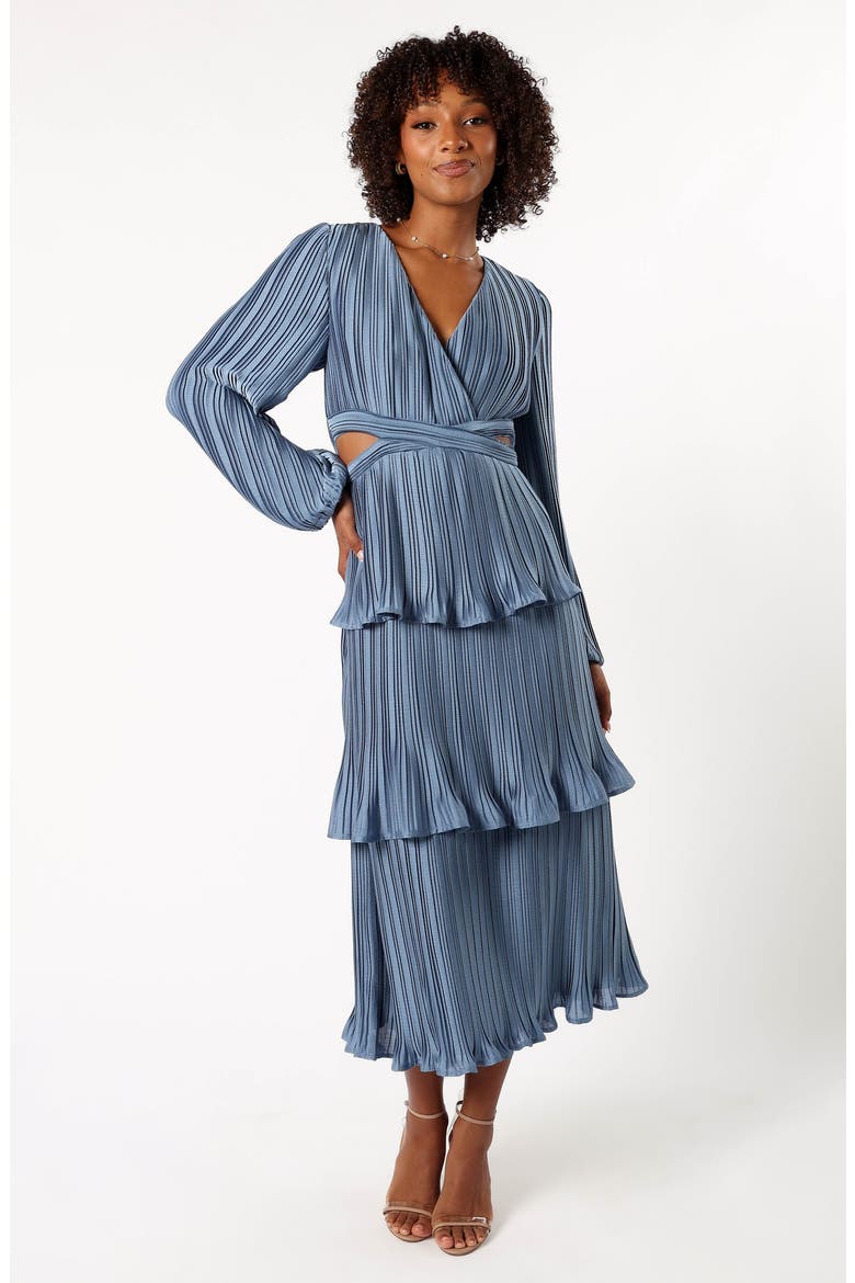 Pippa Side Cutout Long Sleeve Tiered Midi Dress, Alternate, color, BLUE