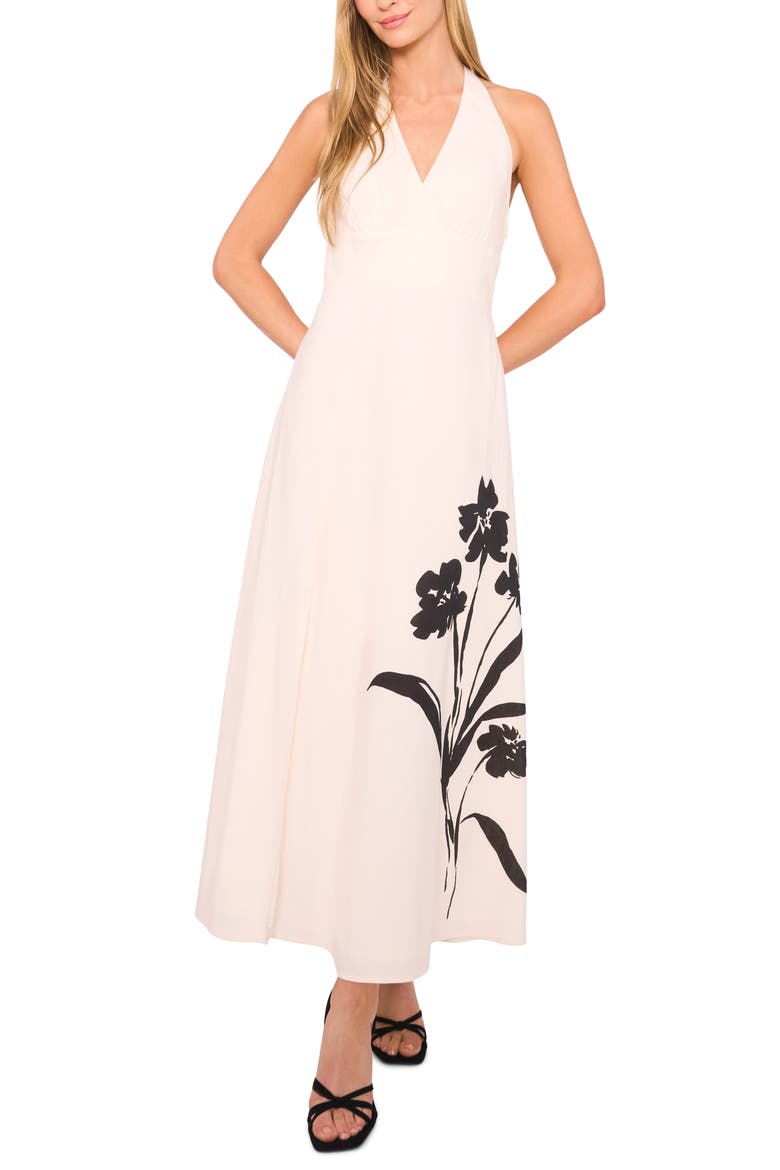 Halter Neck Linen Blend Maxi Dress, Main, color, RICH BLACK