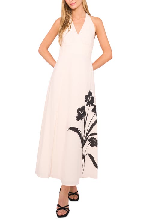 Halter Neck Linen Blend Maxi Dress