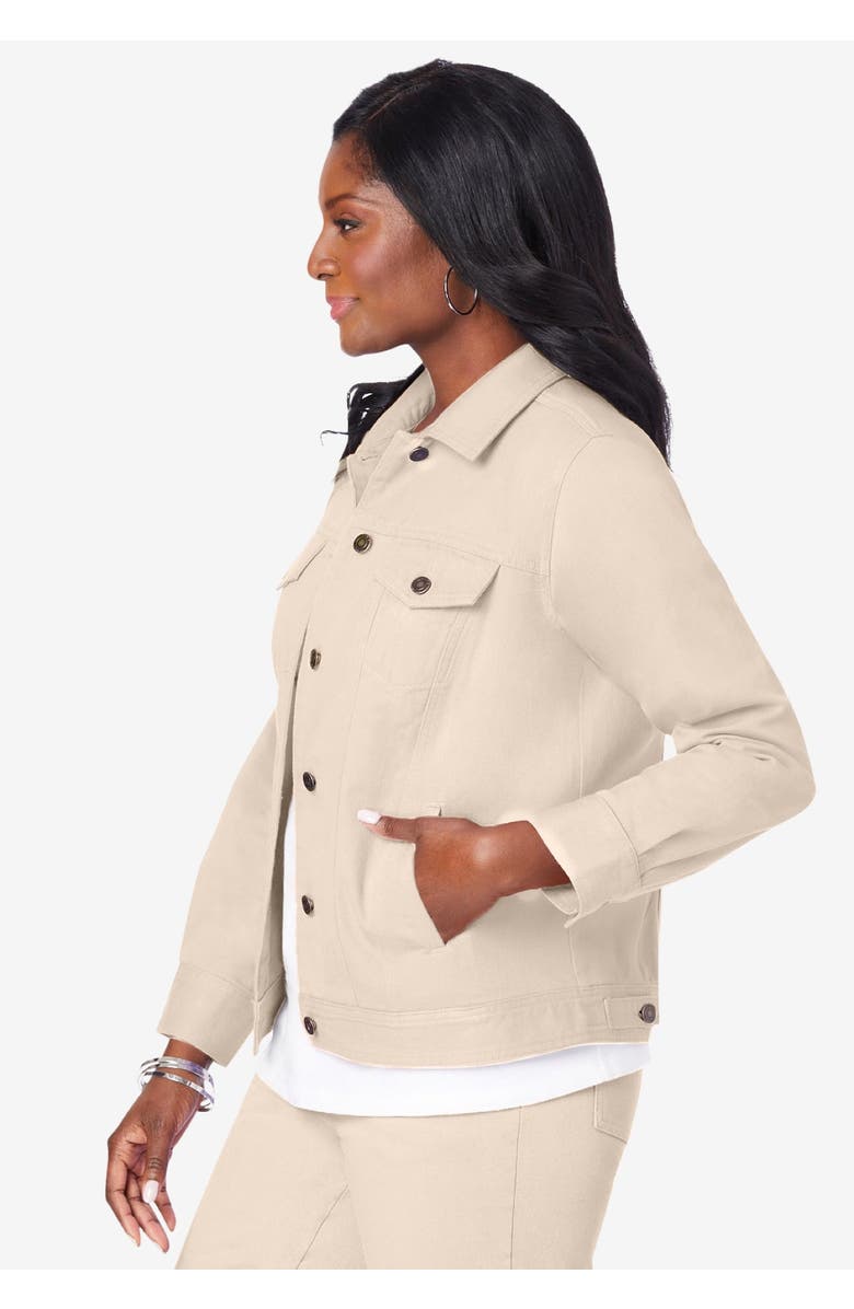 Jessica London Classic Cotton Denim Jacket, Alternate, color, Black Neutral Shadow Garden