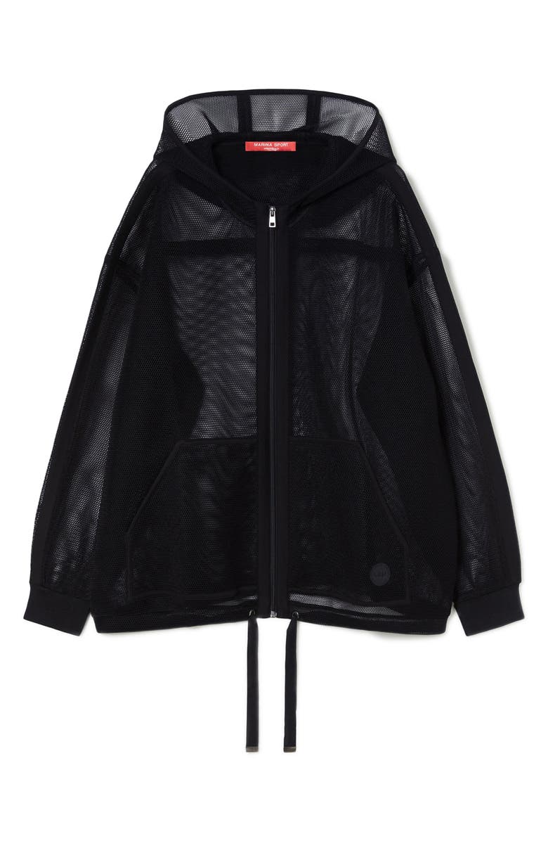 Marina Rinaldi Pantone Jersey Mesh Zip Hoodie, Alternate, color, Black