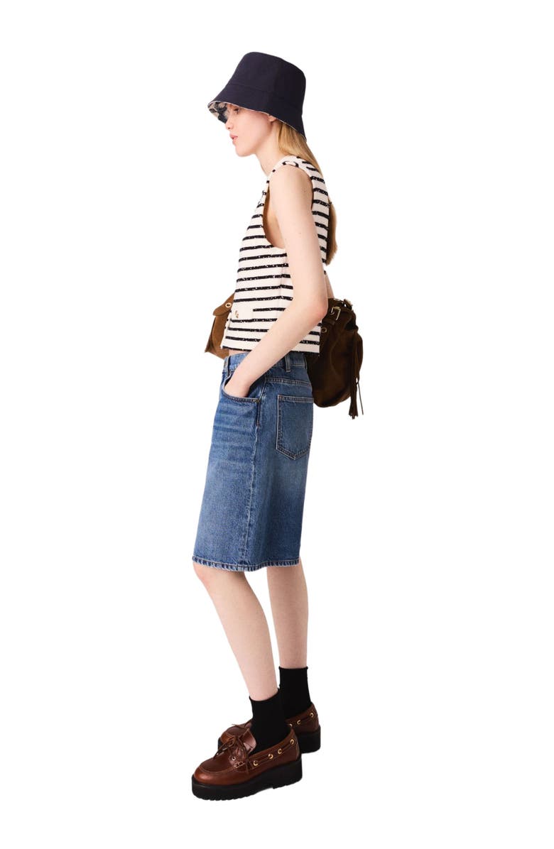 maje Striped wool blend top, Alternate, color, White/Navy