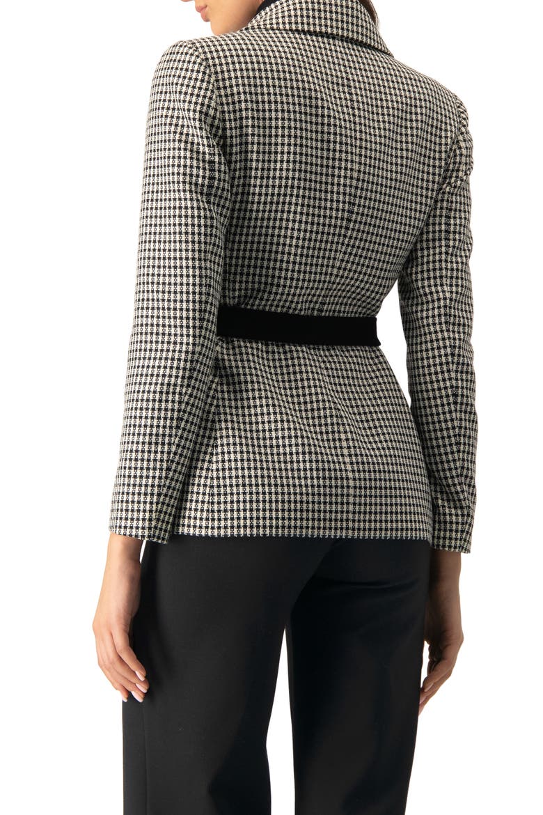 Belted Checkered Blazer with Pockets, Alternate, color, Black