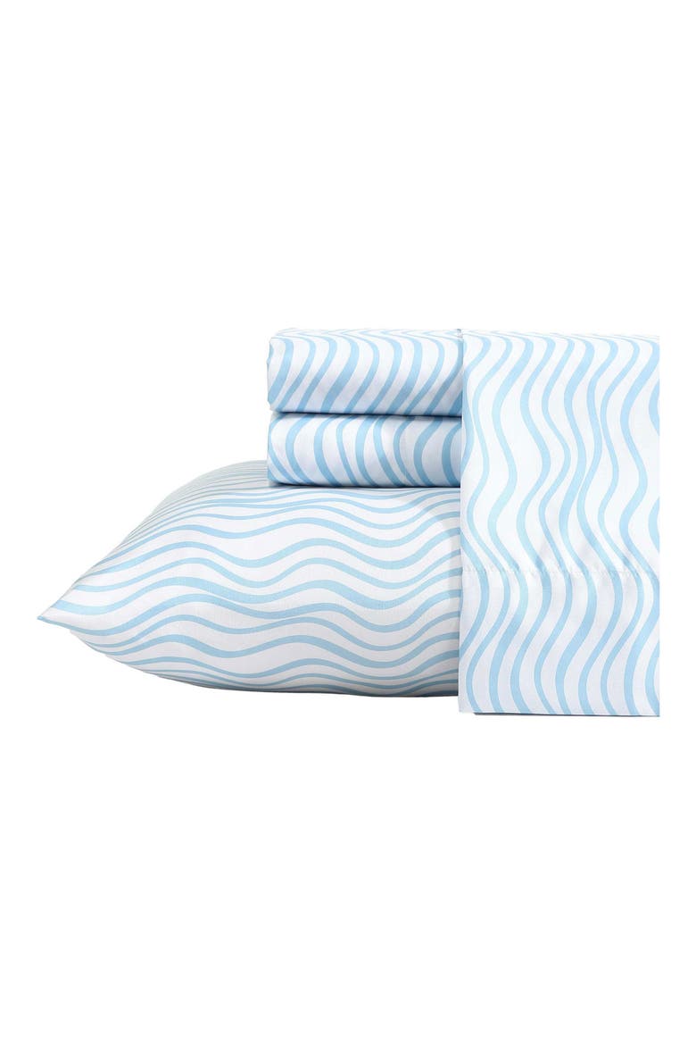Lineary Waves Print Microfiber Sheet Set, Main, color, BLUE