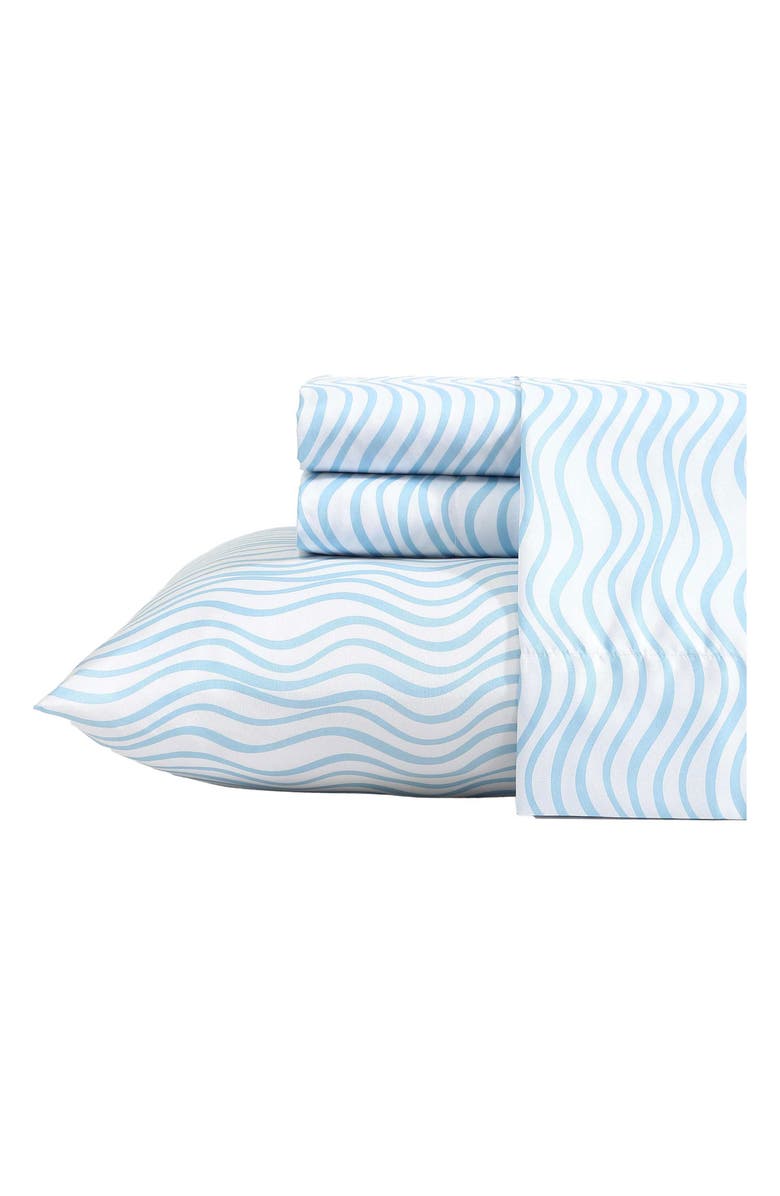 Nautica Lineary Waves Print Microfiber Sheet Set, Main, color, Blue