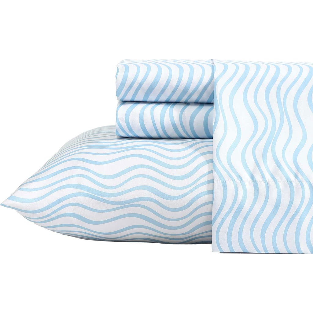 Nautica Lineary Waves Print Microfiber Sheet Set In Blue