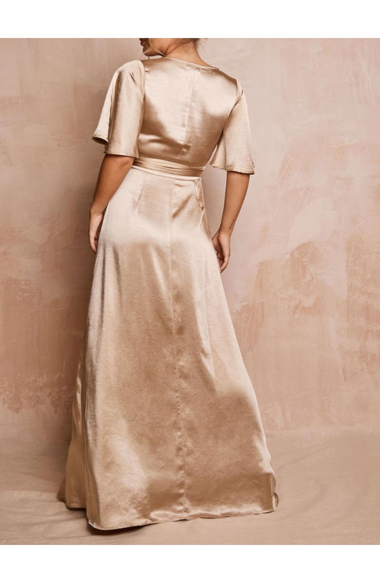 Six Stories Wrap Tie Satin Bridesmaid Dress, Alternate, color, Champagne