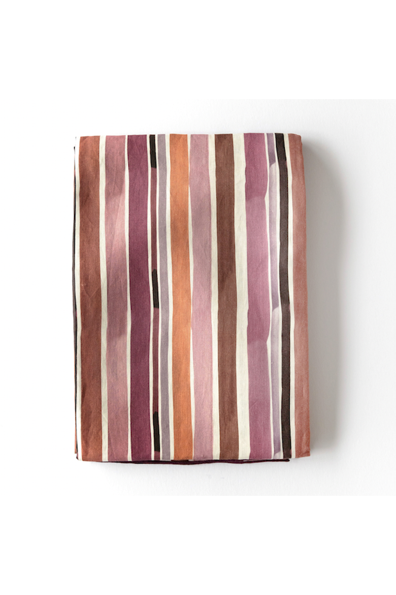 Round Lisbon Stripe Tablecloth, Main, color, Brown