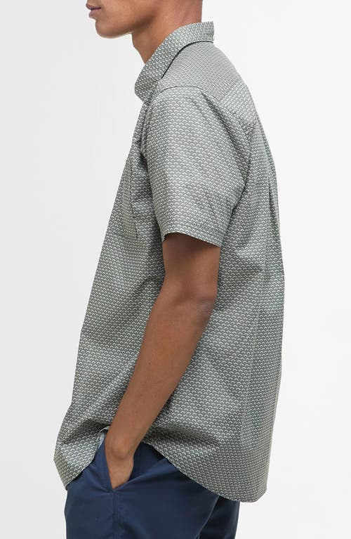 Barbour Tailored Fit Shell Print Short Sleeve Cotton Button-down Shirt In Olive