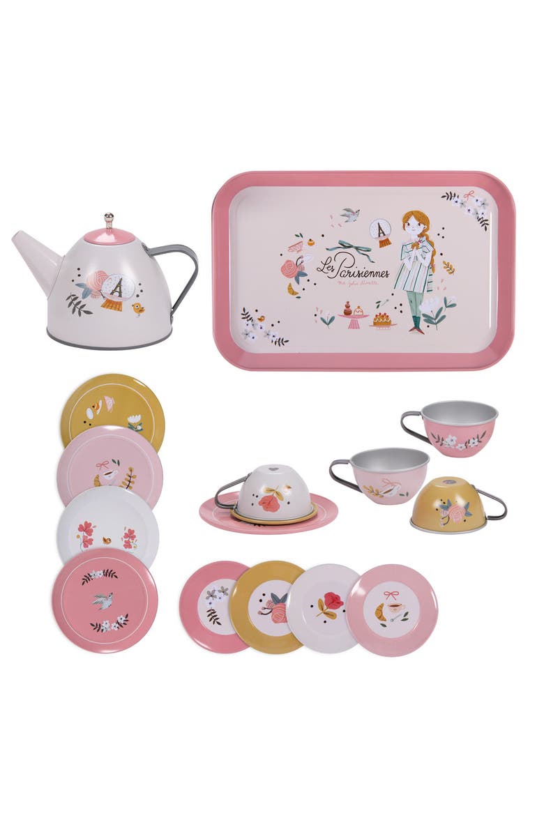 Moulin Roty Suitcase New Tea Party Metal Set The Parisiennes, Alternate, color, Pink