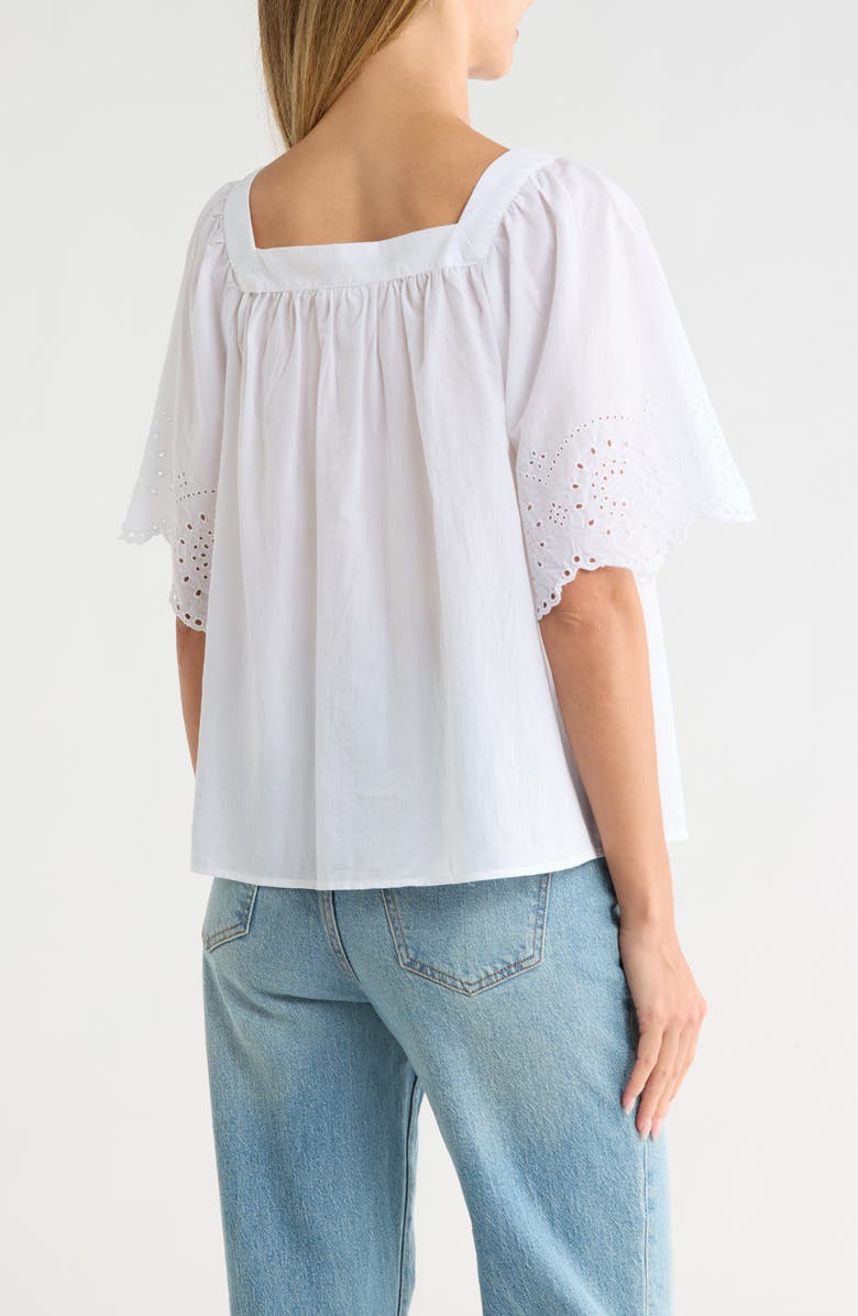 Trove New York Square Neck Flutter Sleeve Cotton Top, Alternate, color, White