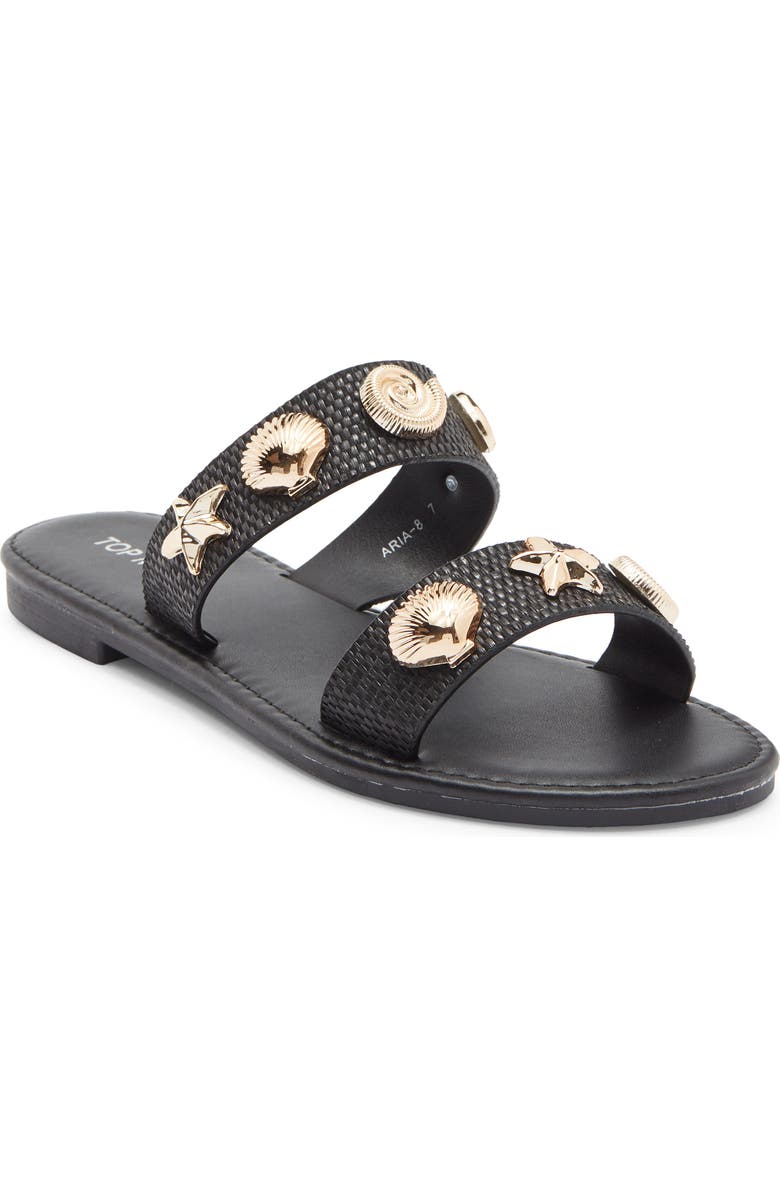TOP MODA Aria Double Strap Slide Sandal, Main, color, Black Raffia