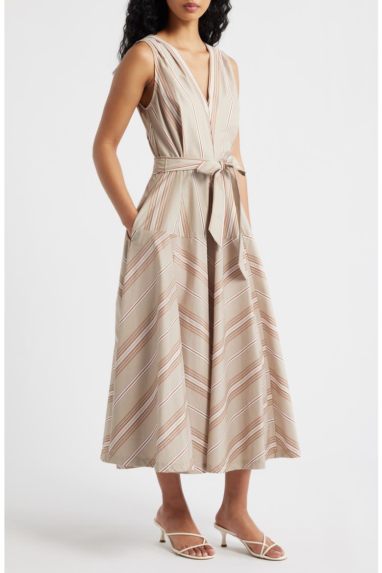 Directional Mixed Stripe Cotton Dress, Alternate, color, TAUPE