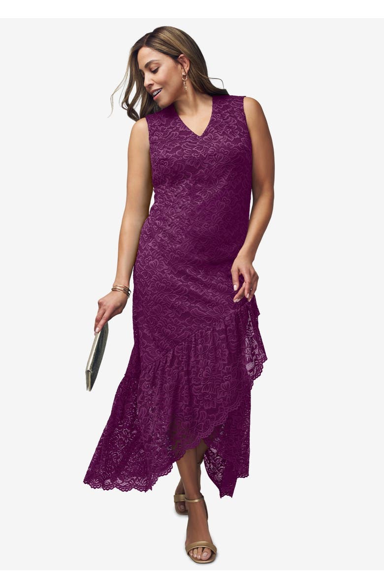 Jessica London 2-Piece Lace Tulip Jacket Dress, Alternate, color, Black