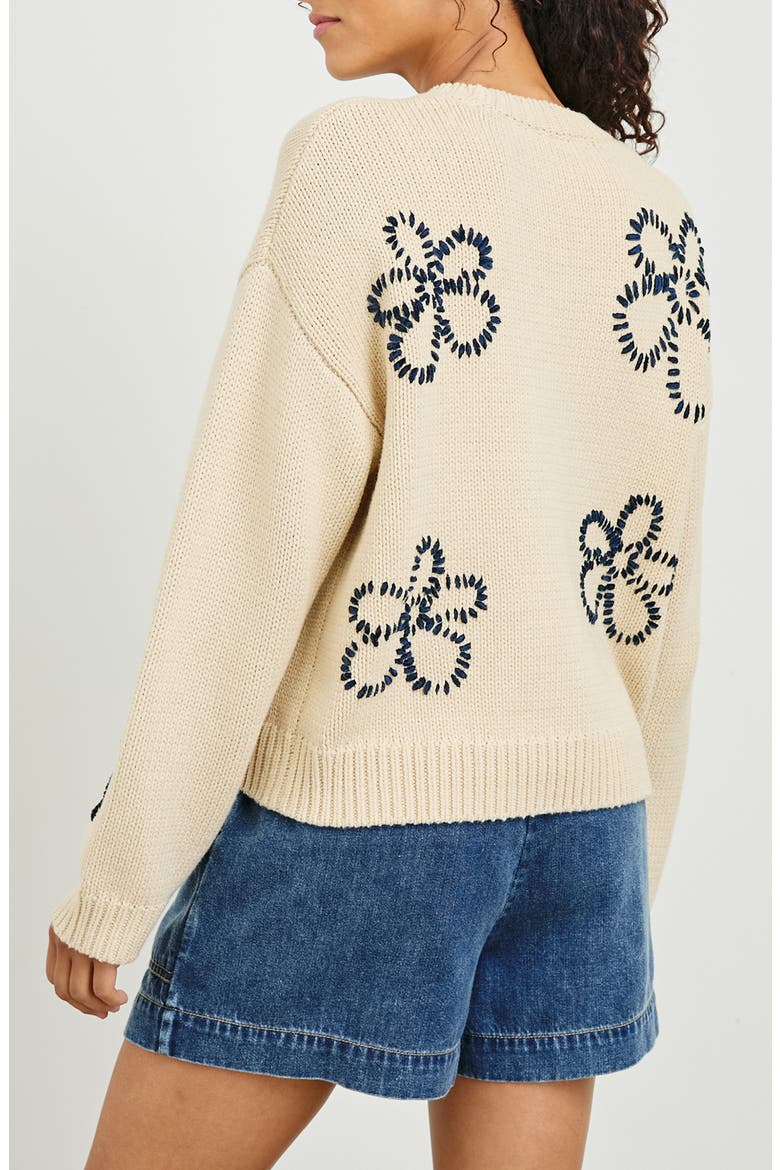 Zoey Floral Stitch Sweater, Alternate, color, IVORY NAVY STITCHED DAISIES