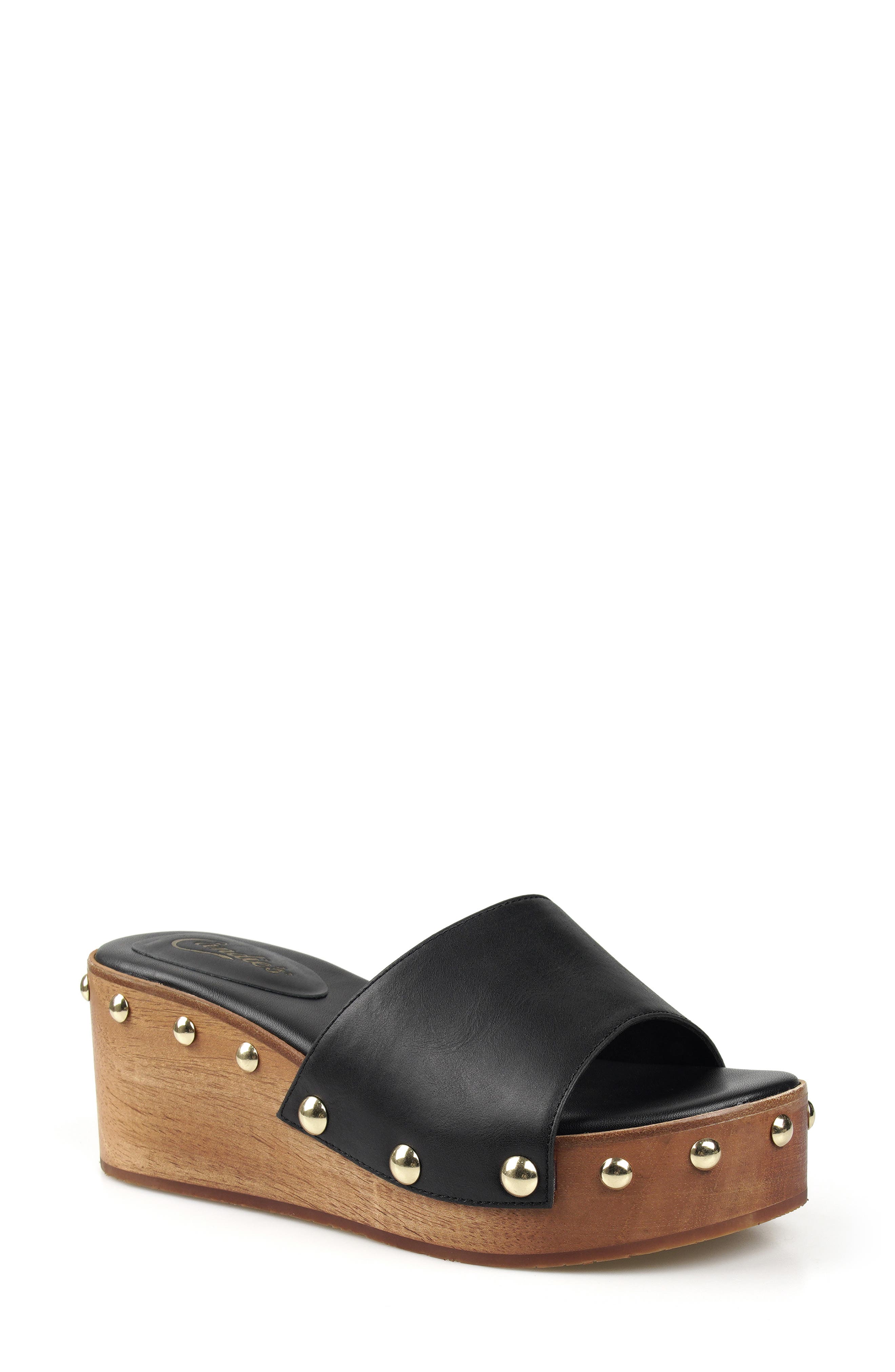 Candie's Jewell Platform Wedge Slide Sandal, Main, color, Black Leather