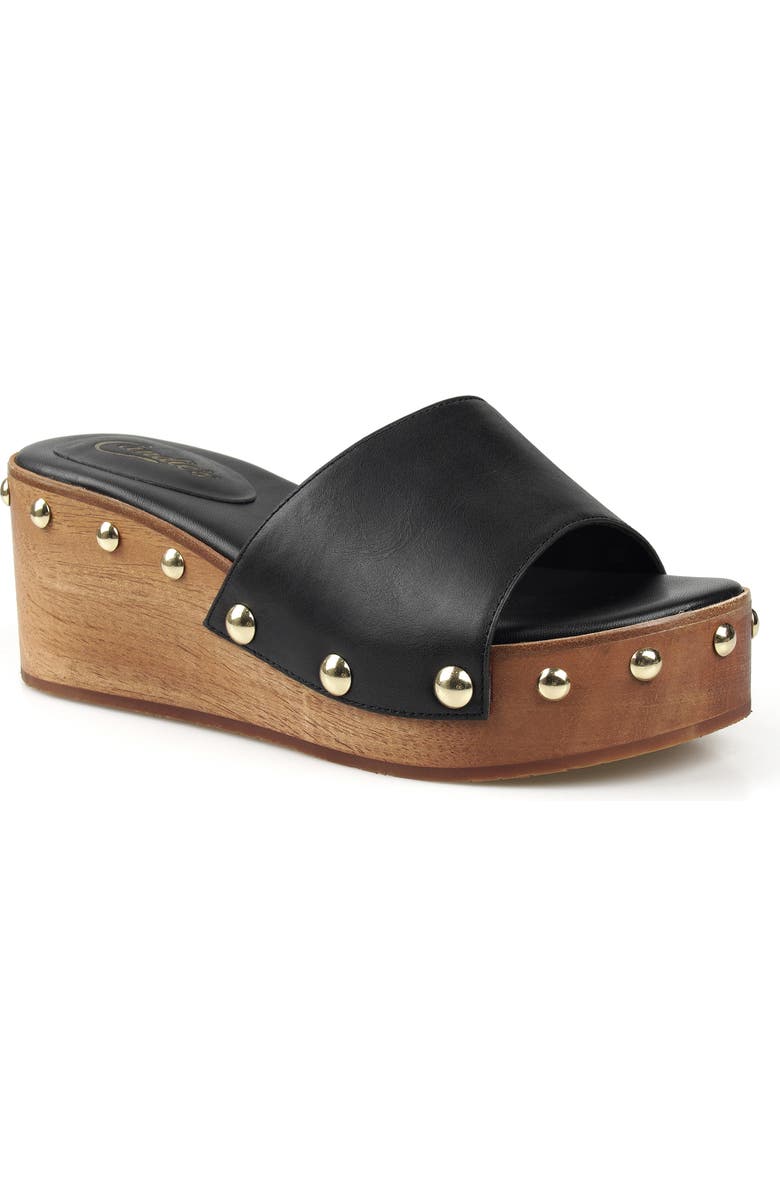 Candie's Jewell Platform Wedge Slide Sandal, Main, color, Black Leather